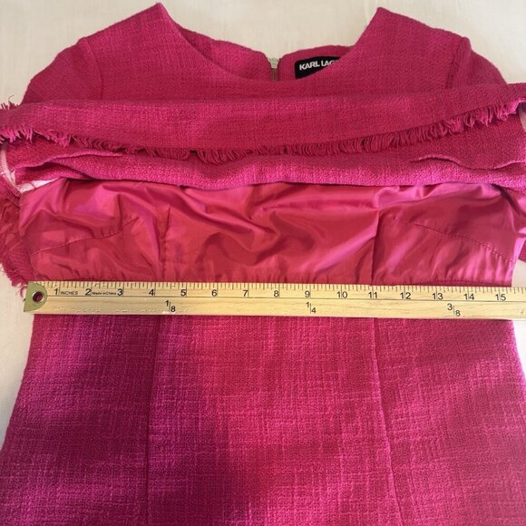 KARL LAGERFELD Paris Tweed Short Sleeve Dress Size Medium Hot Pink Gold Classy - Picture 15 of 16